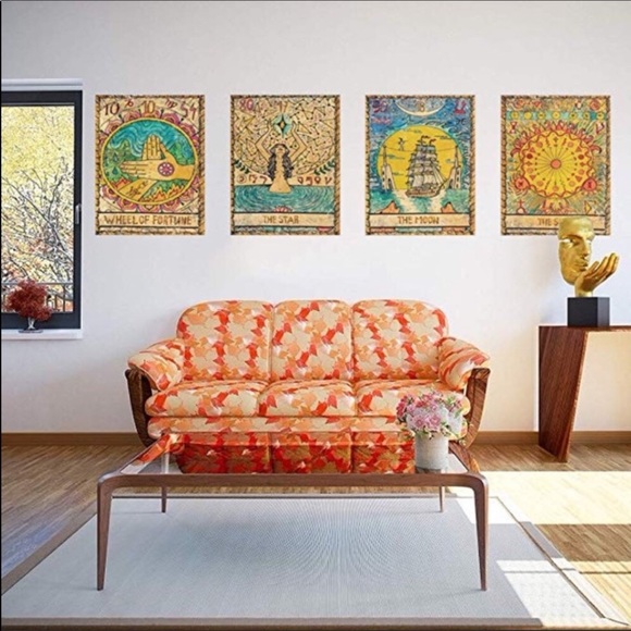 4 Pcs Tarot Tapestry Wheel of Fortune, sun moon - Picture 3 of 4